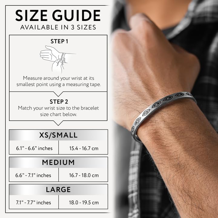 Cuff Bracelet for Men Premium Stainless Steel Mens Bangle Bracelets Silver Cuff Bracelet Waterproof & Non-Tarnish Minimal Western Bracelet - color: Evil Eye, size: XS/Small
