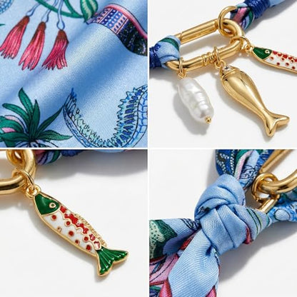 CLASSYZINT Scarf Necklace with Charms Heart Choker Necklace Shell Necklace Bandana Necklac Statement Choker Jewelry - color: Fish Pandent