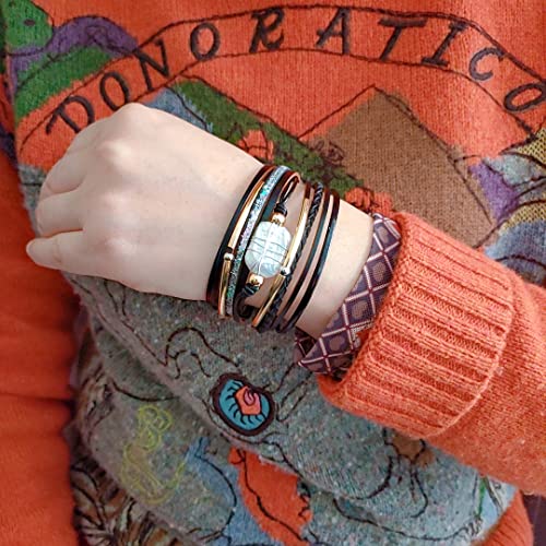 GelConnie Leather Cuff Bracelet Baroque Pearl Wrap Bracelet Gorgeous Gold Tube Bangle Boho Bracelet Bohemian Wristband Jewelry Gift for Women Wife - color: Girls Leather Bracelet-Black