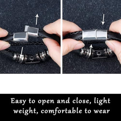 5 Pcs Braided Leather Bracelets for Men Women Woven Cuff Bracelet Adjustable - color: Silver Clasp