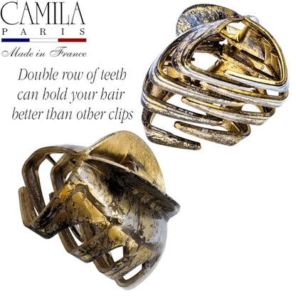 Camila Paris CP3630 French Octopus Hair Clip, 2.5" Small Claw Clips for Thick Hair, Girl Octopus Claw Clip for Women, Strong No-Slip Grip, Wide Jaw Clips for Women, Made in France - color: Black/Gold 2.5"
