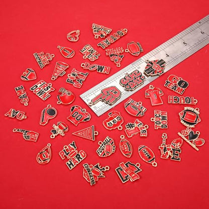 40PCS Game Day Charms for Bracelet Making Enamel Football Charms for Bracelet Necklace Earrings Jewelry Making DIY Football Mom Accessories Gifts - color: Red Black