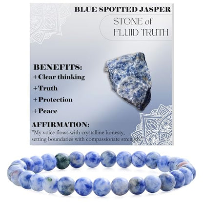 Bivei 6mm Beaded Bracelets for Women Handmade Semi Precious Natural Stone Stretch Elastic Jewelry Yoga Protection Gifts - color: Blue Spotted Jasper-Calm Flow, size: Medium 6.8-7.3 inch