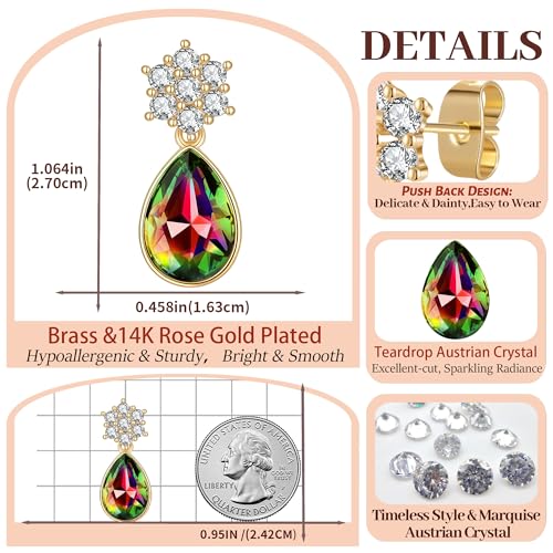 Elegant Austrian Crystal Teardrop Dangle Earrings for Women,14K Gold Plated Flower Drop Earrings Jewelry Gift for Birthday Wedding Anniversary - color: Vitrail Medium