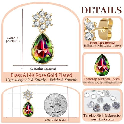 Elegant Austrian Crystal Teardrop Dangle Earrings for Women,14K Gold Plated Flower Drop Earrings Jewelry Gift for Birthday Wedding Anniversary - color: Vitrail Medium