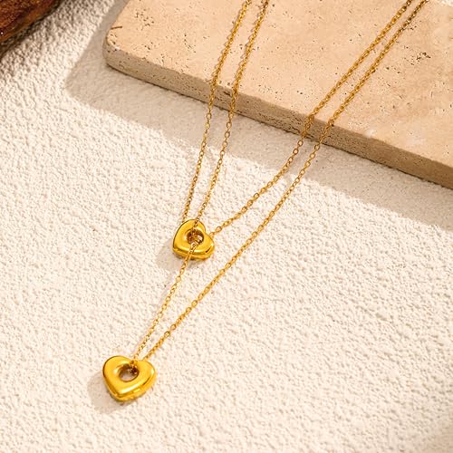 CTRLZTEAM Layered Necklaces for Women Gold Silver Snake Chain Pendant - style: Double Layer Puffed Heart Pendant