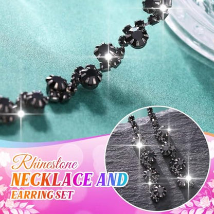 Aukmla Bridal Wedding Jewelry Set Silver Rhinestones Choker Necklaces Earrings Bracelet Sets Prom Jewelry for Women and Brides - color: Black