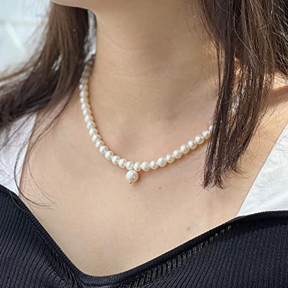 XYJZXY Pearl Necklace with Golden Charm, 18-Inch Adjustable Chain, 5-6mm White Pearls, Women Pearl Choker Necklace, Handmade Jewelry - style: pearl charm