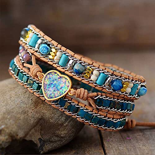 Women Wrap Bracelet Boho Natural Jasper Crystal Stone Beads Strand Bracelets - color: Style 11-Purple