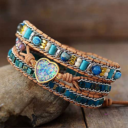 Women Wrap Bracelet Boho Natural Jasper Crystal Stone Beads Strand Bracelets - color: Style 11-Purple