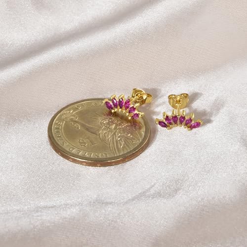 Curved CZ Crawler Ear Climber Cartilage Earrings Helix Conch Tragus Piercing Silver Stud Gold Colorful Cubic Zirconia Jewelry - color: Gold Red CZ