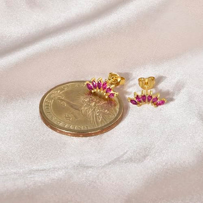 Curved CZ Crawler Ear Climber Cartilage Earrings Helix Conch Tragus Piercing Silver Stud Gold Colorful Cubic Zirconia Jewelry - color: Gold Red CZ