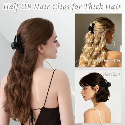 4.3 Inch Large Claw Clip for Thin Hair & Thick Half Ups, Cute Acetate French Hair Clips for Women, Non-Slip Secure Updos & Chic Daily Styles, Black - color: Black