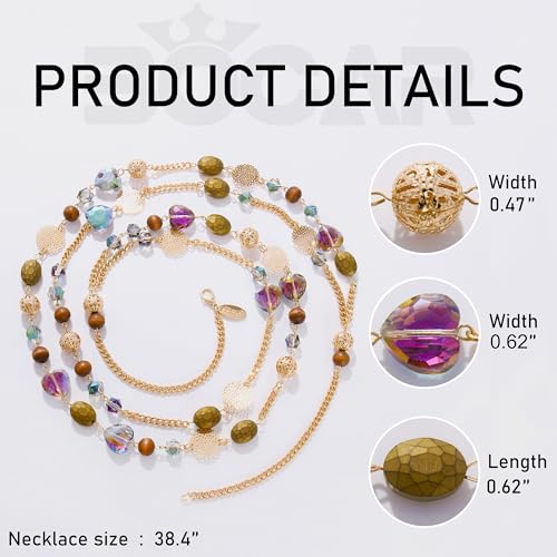 Bocar Long Necklaces for Women Trendy, Boho Layered Crystal Beaded Collar Necklaces for Women, Fashion Statement Necklaces Jewelry - color: Purple green