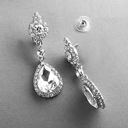 Mariell Black Crystal Teardrop Dangle Earrings, Jewlery for Brides, Bridesmaids, Prom and Wedding Parties - color: Silver
