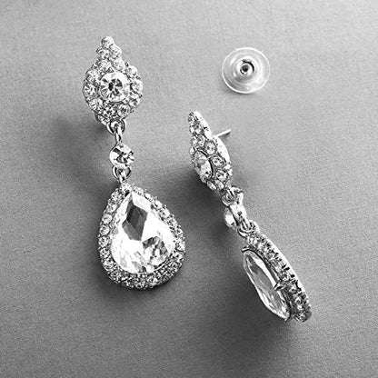 Mariell Black Crystal Teardrop Dangle Earrings, Jewlery for Brides, Bridesmaids, Prom and Wedding Parties - color: Silver