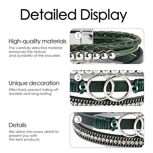 Leather Wrap Bracelets for Women, Boho Leopard Multi-Layer Crystal Beads Cuff Jewelry - color: J-Warp-010