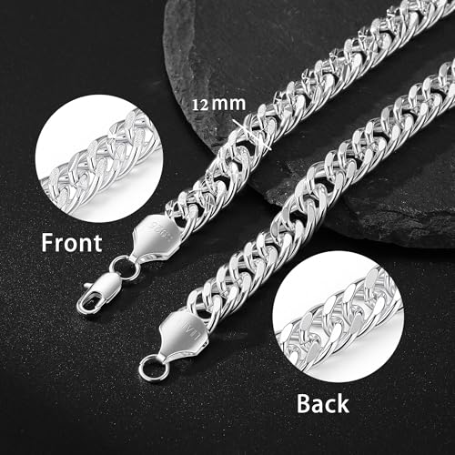 S925 Sterling Silver necklace for Men 12mm Punk Chunky Cuban Link Curb Chain Necklace for Women Men Jewelry 18 20 22 24 26Inch - color: 22"