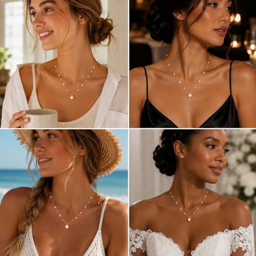 Pearl Necklaces for Women Trendy, Dainty Beaded Choker Necklace, 14K Gold Plated Station Chain, Simple Layering Wedding Prom Jewelry Gift - color: Gold Bead Pearl Pendant