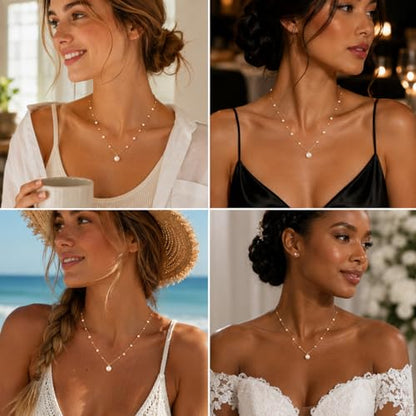 Pearl Necklaces for Women Trendy, Dainty Beaded Choker Necklace, 14K Gold Plated Station Chain, Simple Layering Wedding Prom Jewelry Gift - color: Gold Bead Pearl Pendant