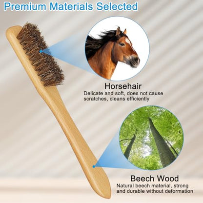 7 Pcs Horsehair Detail Brush Set - 2 Silver Cleaning Horsehair Brushes + 5 Polish Cloth, Detailing Brush & Polishing Cloth for Silverware, Jewelry, Plateware & Sterling Silverware - size: 2Brushes+5Polishing Cloth