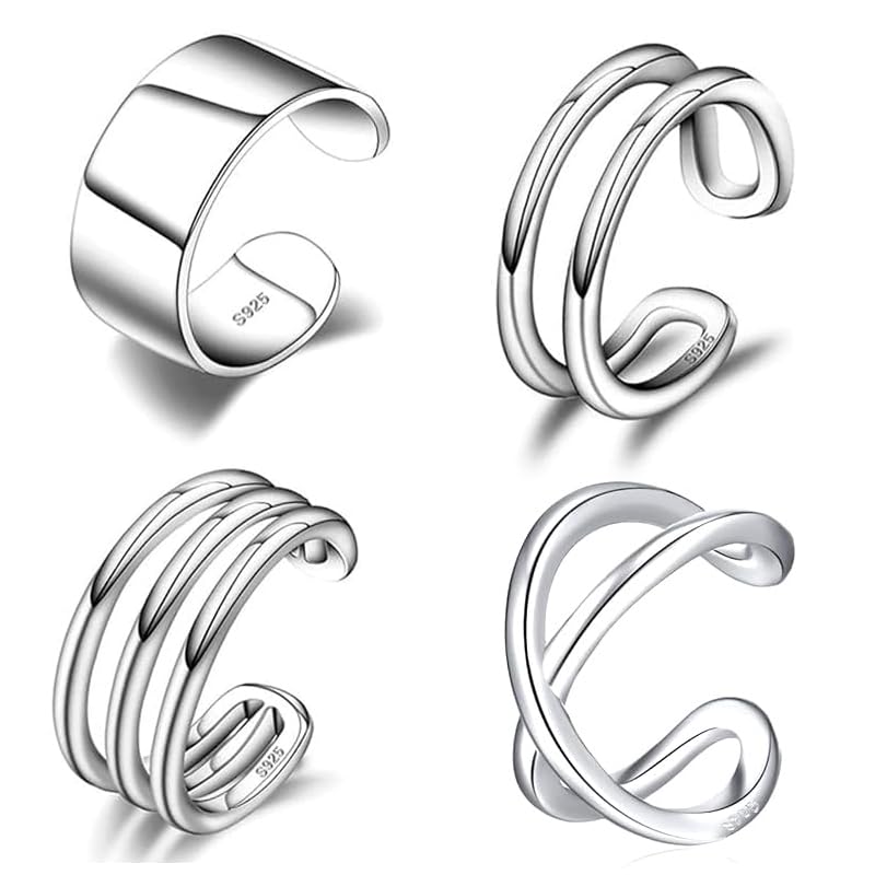 CHIC & ARTSY Sterling Silver Ear Cuff Set - Hypoallergenic, Simple, Adjustable No Piercing Clip on Earrings - color: #4 silver