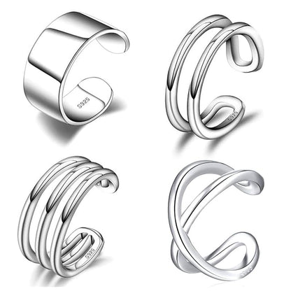 CHIC & ARTSY Sterling Silver Ear Cuff Set - Hypoallergenic, Simple, Adjustable No Piercing Clip on Earrings - color: #4 silver