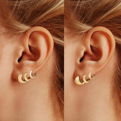 Wgoud Small Gold Hoop Earrings Set for Women, 6 Pairs 14K Gold Plated Hypoallergenic Lightweight Huggie Hoops Earrings, Trendy Cartilage Cubic Zirconia Earrings for Women Gifts. - color: F-Gold hoops