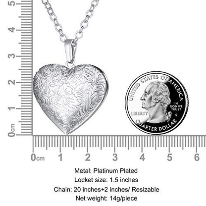 U7 Custom Photo Locket Necklace - Oval & Heart Shaped Locket - Gold/Silver/Rose Gold Personalized Image Necklaces for Women - color: 02-Platinum Flower Heart, style: a. locket only