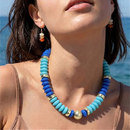 RISHEGAE Chunky Beaded Necklace for Women Boho Resin Beaded Choker Necklace Adjustable Surfer Beach Strand Necklaces Gold Handmade Acrylic Beads Jewelry Gift for Women - color: Style 4blue