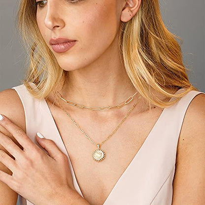 Turandoss Dainty Layered Choker Necklace, Handmade Y Pendant Necklace Multilayer Bar Disc Necklace Adjustable Layering Choker Necklaces for Women - style: 2PCS - B - Papercilp Chain&Coin