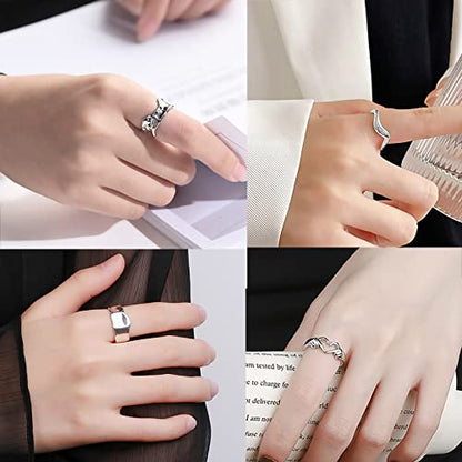 Loqimu 6 Pack Silver Midi Rings Stainless Steel Stackable Rings for Women Open Knuckle Rings Set Wide Irregular Finger Rings for Teen Girls Hug Geometric Fashion Rings Aesthetic Jewelry Gift - color: Silver