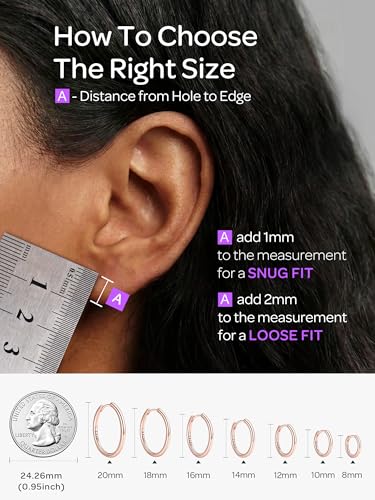 ChicSilver 925 Sterling Silver Hoop Earrings for Women Silver Huggie Hoops | Hypoallergenic 925 sterling silver hoops in 8/10/12/14/16/18/20MM, available in Gold/Silver/Rose Gold/Black. - color: Rose Gold, size: 20mm