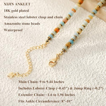 XIJIN Natural Stone Beaded Anklets for Women Handmade Beach Boho Turquoise Beads Ankle Bracelet Jewelry Gift for Her - color: M