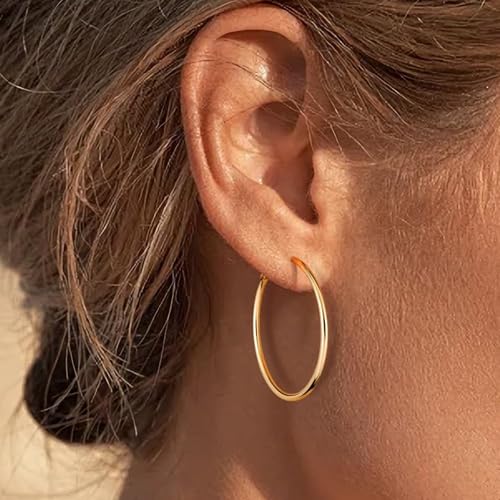14K Gold Plated 925 Sterling Silver Posts large Hoop Earrings for Women, Hypoallergenic Big Hoop Earrings Lightweight Jewelry for Women 30/40/50/60/70MM - color: Gold-40mm