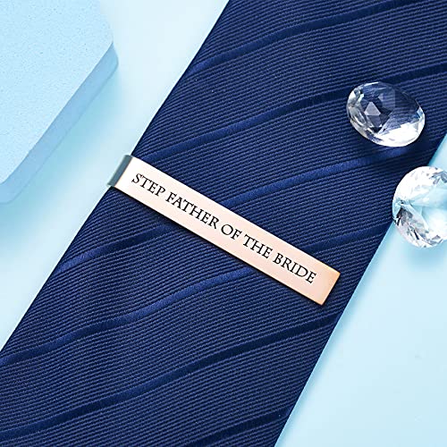 Father of the Bride and Groom Gifts - Wedding Tie Clips for Groomsmen From the Bride - Stainless Steel Tie Bars - color: Step Father of The Bride - Rose Gold
