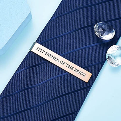 Father of the Bride and Groom Gifts - Wedding Tie Clips for Groomsmen From the Bride - Stainless Steel Tie Bars - color: Step Father of The Bride - Rose Gold