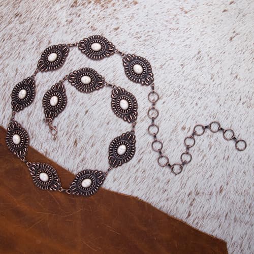 Montana West Rustic Couture's Turquoise Western Concho Chain Belt for Women | Large Western Cowgirl Metal Adjustable Boho Body Chain Belt for Dresses Jeans Country Concert - color: Bright White