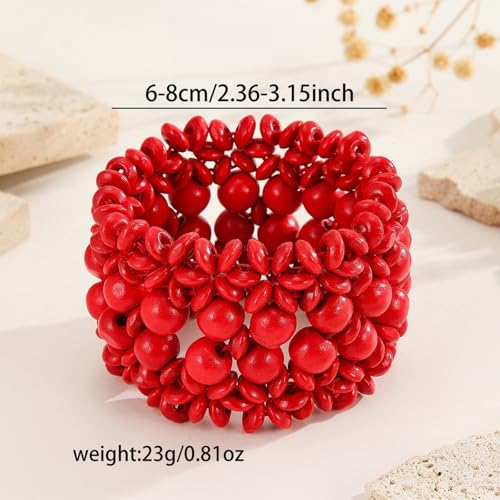 Handmade Wooden Bead Bohemian Elastic Stretch Bracelet Colorful Flower Pattern Design for Women Summer Beach Holiday Jewelry Lightweight - color: yellow