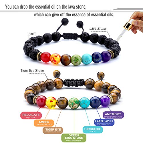 Men Women 8mm Lava Rock Beads Chakra Bracelet - color: 2 Pcs Set3-21004