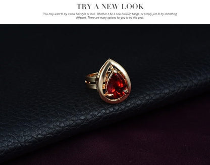 4-Piece Golden Teardrop Crystal Jewelry Set Black Red | 4-piece golden set with black red crystals Lightweight anti-tarnish Perfect for weddings galas - color: Red