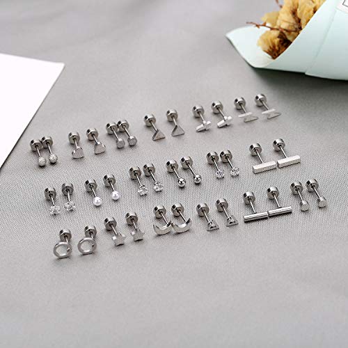 Staligue 18 Pairs Flat Back Earrings Set –Hypoallergenic 20G Surgical Steel | 18 Pairs Flat Back Earrings, 20G 0.8mm Surgical Steel Studs, Hypoallergenic Nickel Free, Cartilage Lobe Piercing Jewelry - color: Argent, size: 18 Sets