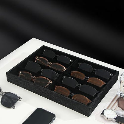 Julysky Sunglass Organizer Tray,8 Grids Watch Holder Display Jewelry Tray for Drawer, Jewelry Display Organizer Tray Box for Men （Black - size: 8 Grid Sunglass Tray