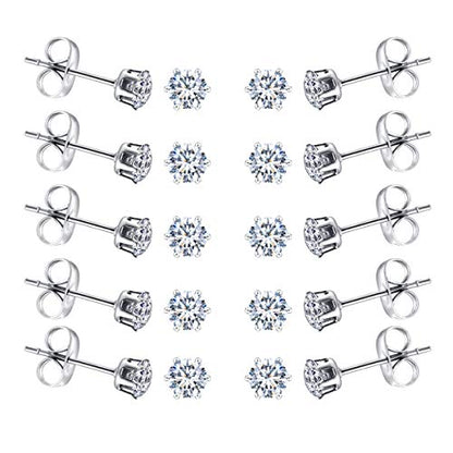 FOSIR 10 Pairs Tiny Womens Surgical Stainless Steel Clear Cubic Zirconia Stud Earrings, Hypoallergenic 316L Earrings Set - style: 4mm-10 pairs