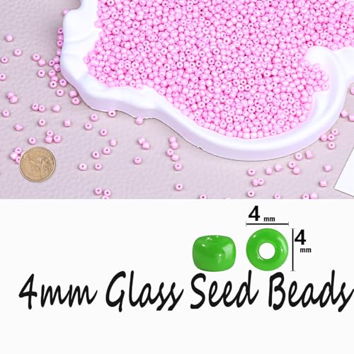 Legefo 4mm Glass Seed Beads Bulk, Light Pink 6/0 Small Mini Pony Seed Beads, Tiny Round Craft Bead for Bracelet Necklace Wrist Jewelry Making Beading Weaving DIY Crafts Supplies, 1000pcs - color: Light Pink