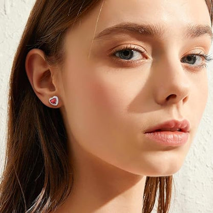 Bestyle 8mm Small Birthstone Earrings for Women with Hypoallergenic Sterling Silver Post,Sparkle Heart/Round Womens Studs Earrings, Great Birthday/Christmas/Anniversary Jewelry for Wife Mother - color: 01. Jan. Garnet-Heart