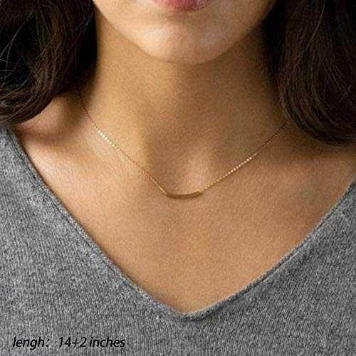 Turandoss Gold Layered Necklaces for Women - 14K Gold Plated Handmade Multilayer Bar Pearls Coin Disc Moon Butterfly Medallion Adjustable Dainty Layered Choker Necklaces for Women Jewelry - style: 3 Layered Necklace - Curved Bar&CZ&Circle Lariat