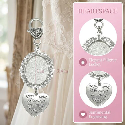 Wedding Bouquet Photo Charms Locket for Bride Memorial Picture Charm Clip for Bridal Boquet Groom or Loved One Memory Pin Accessories to Attach to Flowers Walking Down the Aisle