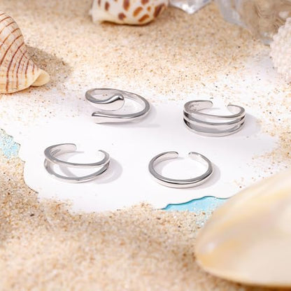 14K Gold Plated Toe Rings for Women Non Tarnish Adjustable Silver Gold Toe Ring Cubic Zirconia Daisy Flower Dainty Toe Rings Set Open Simple Band Ring Summer Beach Foot Jewelry - color: A-Silver