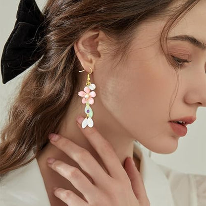 NEWITIN 4 Pieces Flower Jewelry Set for Women Fashion Costume Jewels Pink Flower Dangle Earrings Necklace Floral Beads Bracelet Gold Jewelry Set for Women - color: Pink Flower Jewelry Set